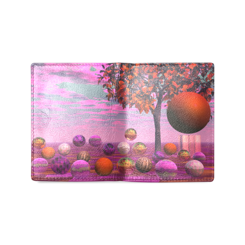 Bittersweet Opinion, Abstract Raspberry Maple Tree Men's Leather Wallet (Model 1612)