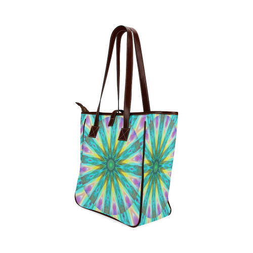 Golden Violet Peacock Sunrise Abstract Wind Flower Classic Tote Bag (Model 1644)