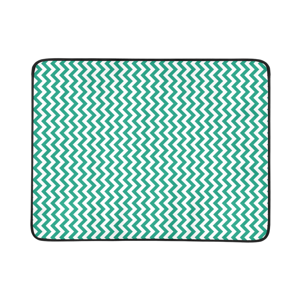 Emerald Green and white small zigzag chevron Beach Mat 78"x 60"