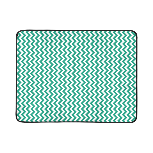 Emerald Green and white small zigzag chevron Beach Mat 78"x 60"