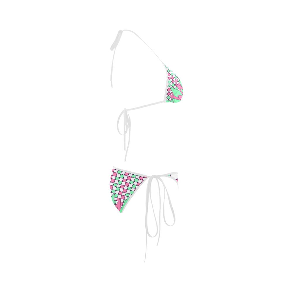 Geometry in green and pink Custom Bikini Swimsuit