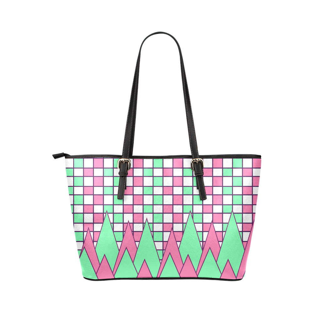 Geometry in pink and green Leather Tote Bag/Small (Model 1651)