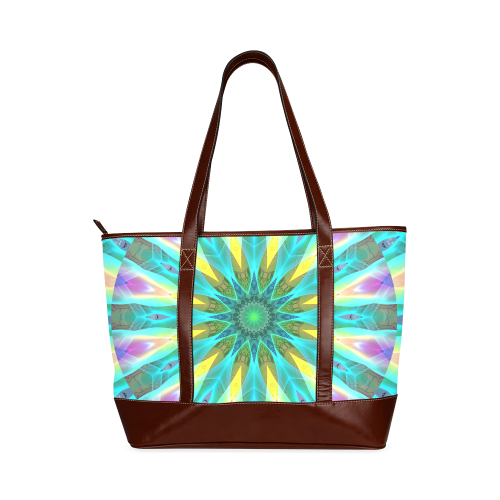 Golden Violet Peacock Sunrise Abstract Wind Flower Tote Handbag (Model 1642)