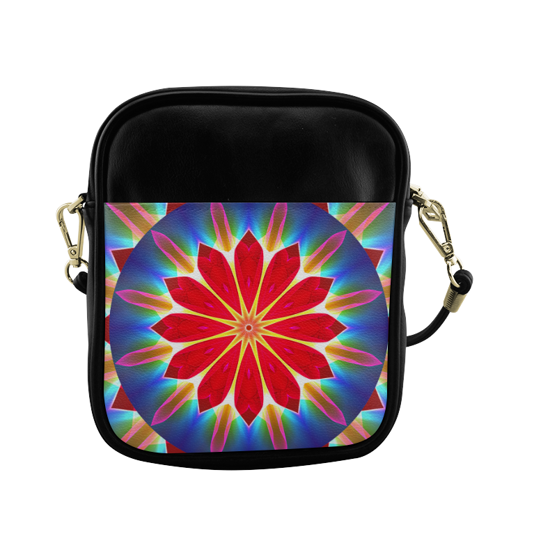 Blue Ice Flowers Red Abstract Modern Petals Zen Sling Bag (Model 1627)