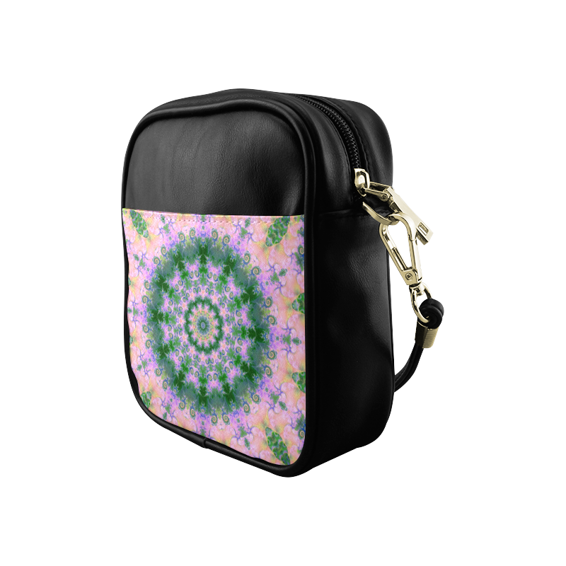 Rose Pink Green Explosion of Flowers Mandala Sling Bag (Model 1627)