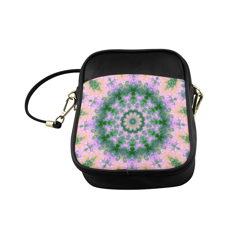 Rose Pink Green Explosion of Flowers Mandala Sling Bag (Model 1627)