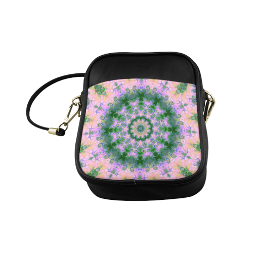 Rose Pink Green Explosion of Flowers Mandala Sling Bag (Model 1627)