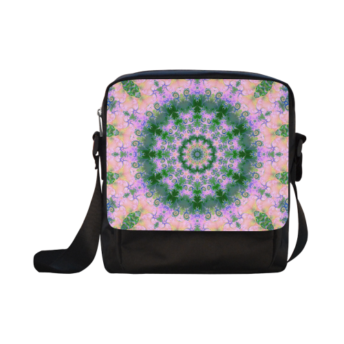 Rose Pink Green Explosion of Flowers Mandala Crossbody Nylon Bags (Model 1633)