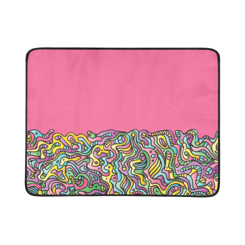 Colorful Tidal Pool, abstract animals, pink Beach Mat 78"x 60"