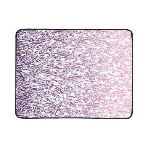 pink purple ombre feather pattern white Beach Mat 78"x 60"