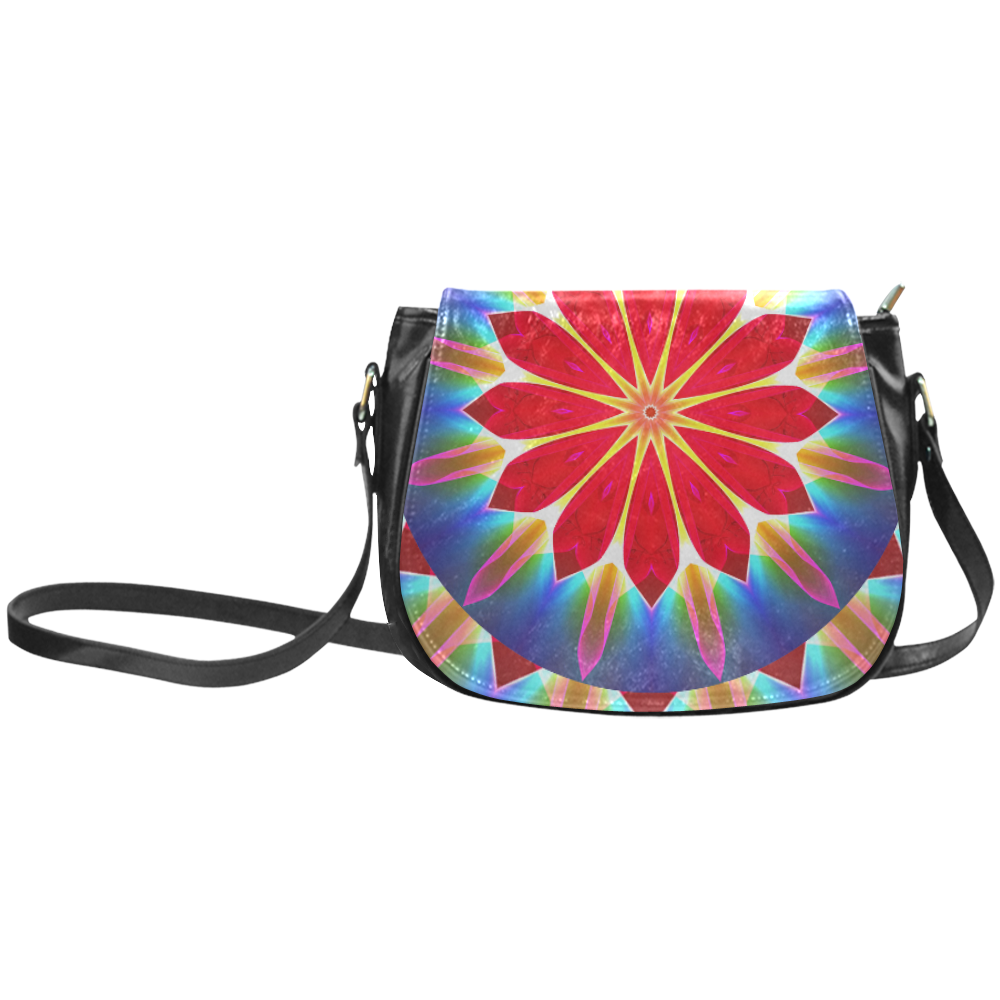 Blue Ice Flowers Red Abstract Modern Petals Zen Classic Saddle Bag/Large (Model 1648)