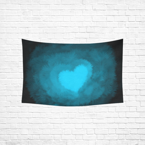 Blue Fluffy Heart Cotton Linen Wall Tapestry 60"x 40"