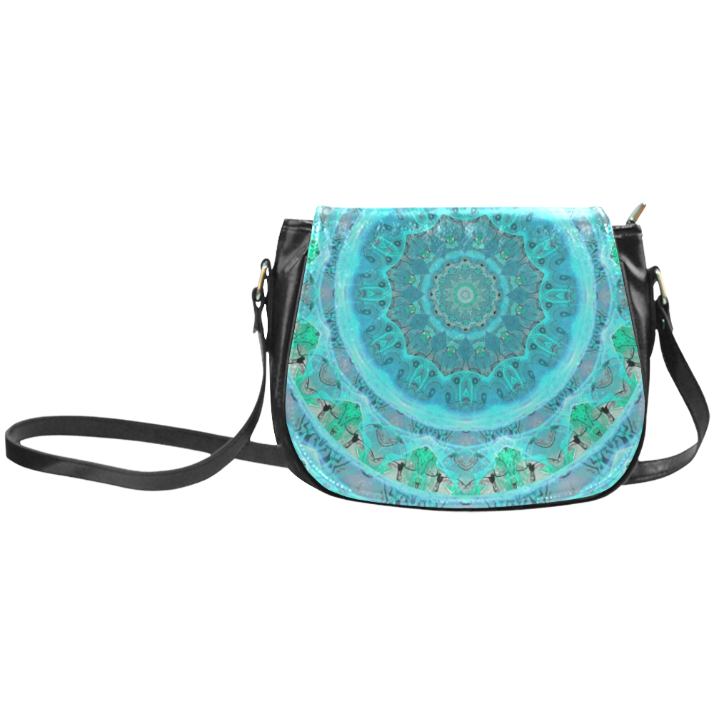 Teal Cyan Ocean Abstract Modern Lace Lattice Classic Saddle Bag/Small (Model 1648)