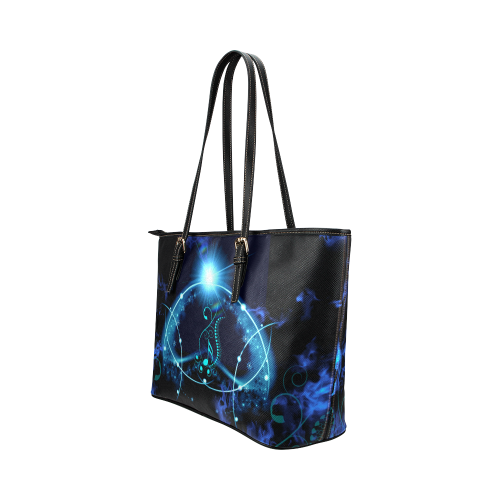 Key notes with glowing light Leather Tote Bag/Small (Model 1651)
