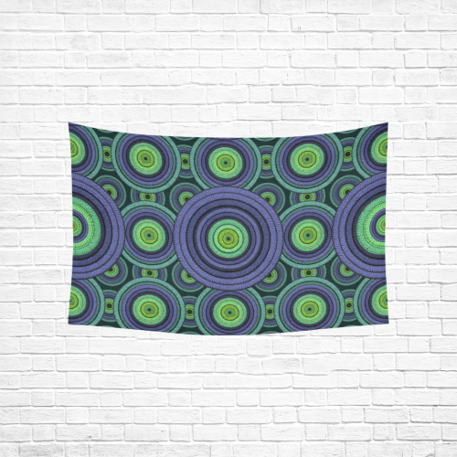 Green and Blue Stitched Cotton Linen Wall Tapestry 60"x 40"