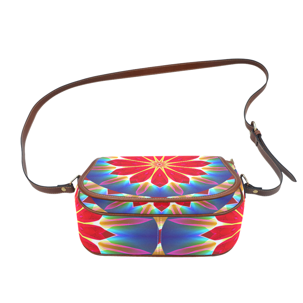 Blue Ice Flowers Red Abstract Modern Petals Zen Saddle Bag/Large (Model 1649)