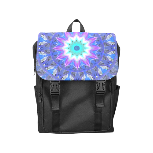 Blue Ice Merry Aqua Violet Foliage Flowers Zen Casual Shoulders Backpack (Model 1623)