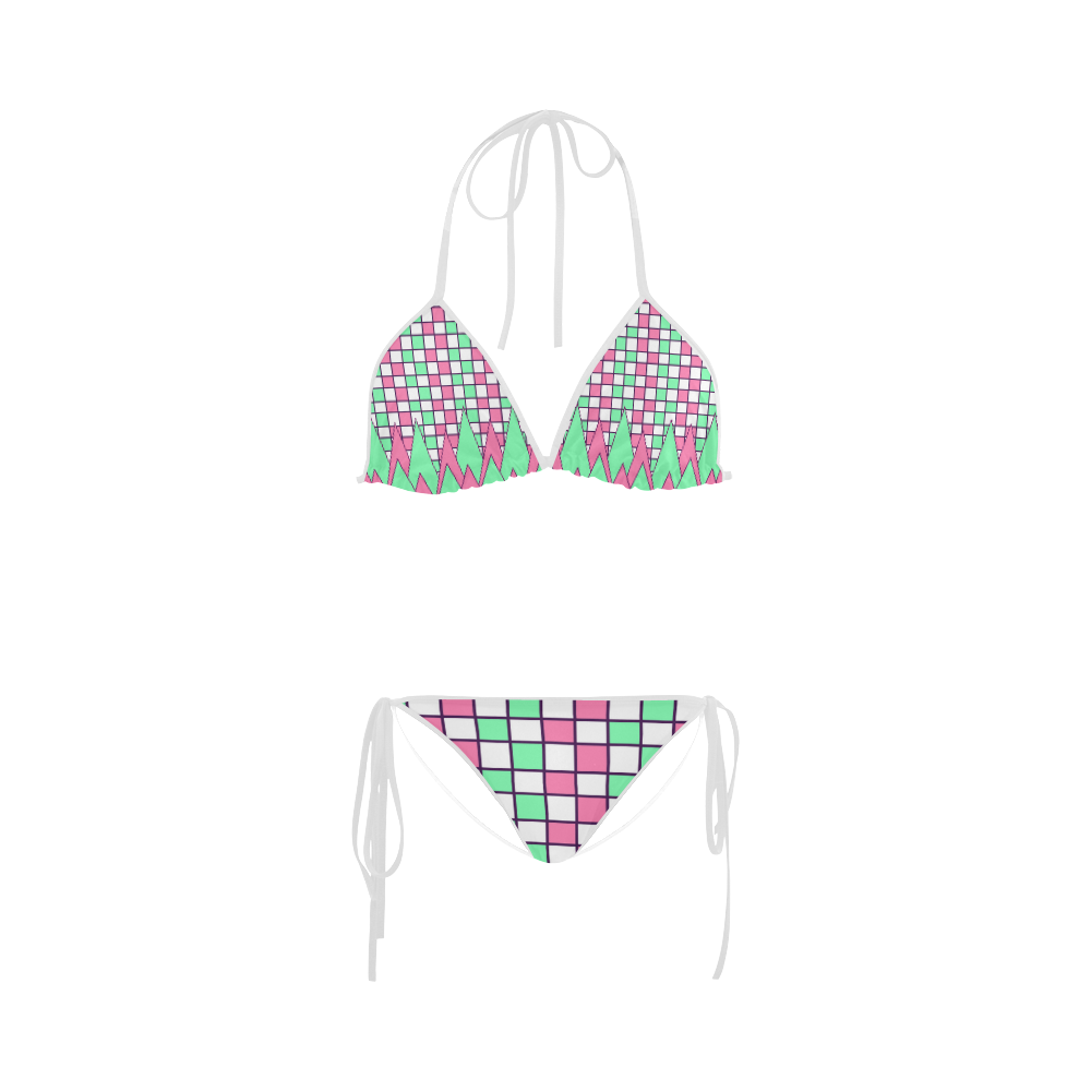 Geometry in green and pink Custom Bikini Swimsuit