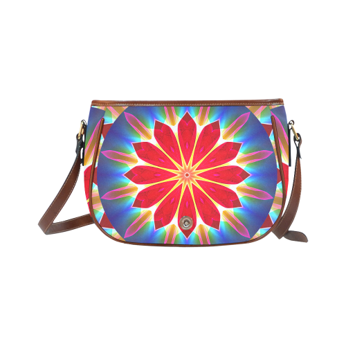 Blue Ice Flowers Red Abstract Modern Petals Zen Saddle Bag/Large (Model 1649)