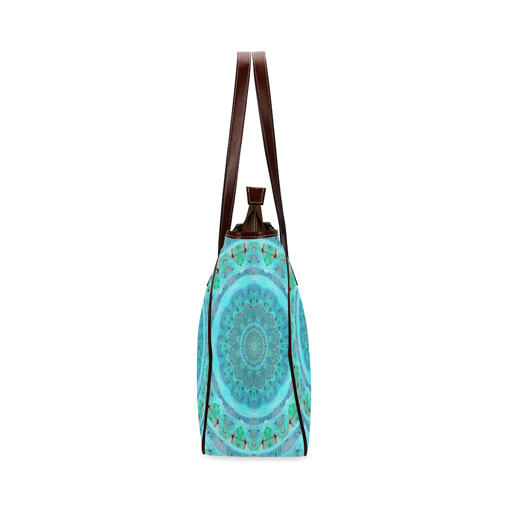 Teal Cyan Ocean Abstract Modern Lace Lattice Classic Tote Bag (Model 1644)