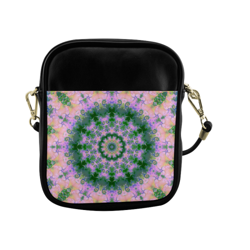 Rose Pink Green Explosion of Flowers Mandala Sling Bag (Model 1627)