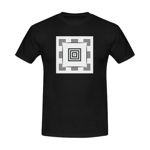 Solid Squares Frame Mosaic Black & White Men's Slim Fit T-shirt (Model T13)