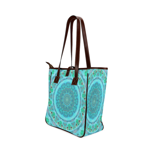 Teal Cyan Ocean Abstract Modern Lace Lattice Classic Tote Bag (Model 1644)