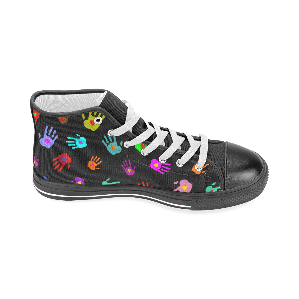 Multicolored HANDS with HEARTS love pattern Men’s Classic High Top Canvas Shoes (Model 017)