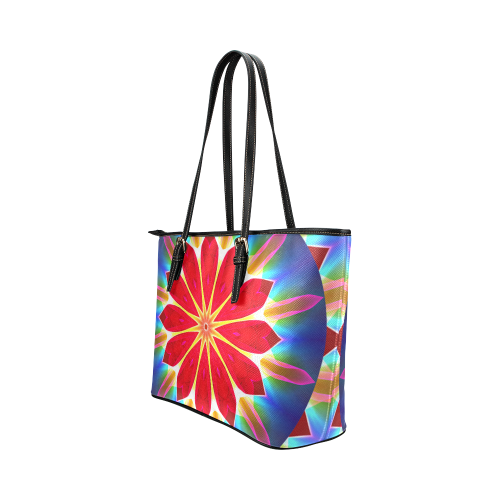 Blue Ice Flowers Red Abstract Modern Petals Zen Leather Tote Bag/Large (Model 1651)