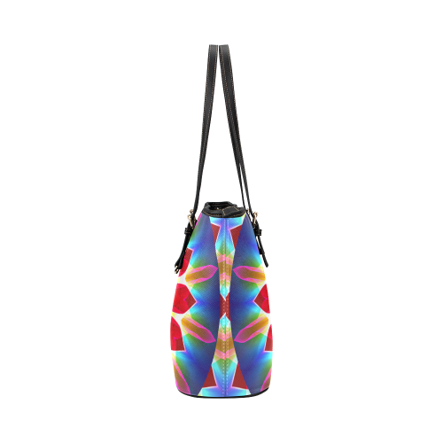 Blue Ice Flowers Red Abstract Modern Petals Zen Leather Tote Bag/Large (Model 1651)