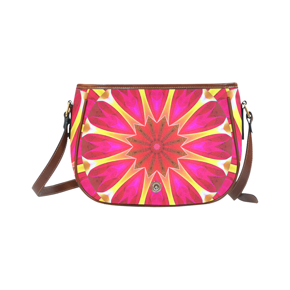 Cherry Daffodil Abstract Modern Pink Flowers Zen Saddle Bag/Large (Model 1649)