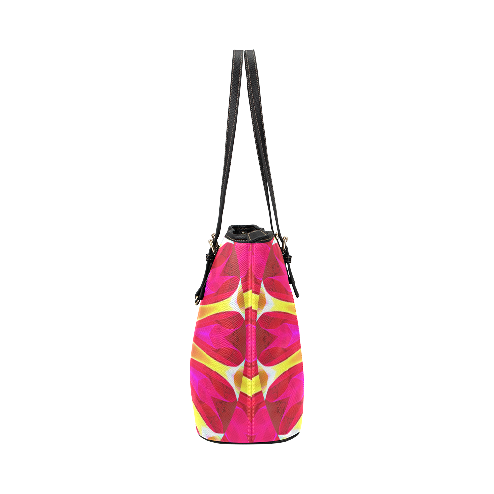 Cherry Daffodil Abstract Modern Pink Flowers Zen Leather Tote Bag/Large (Model 1651)