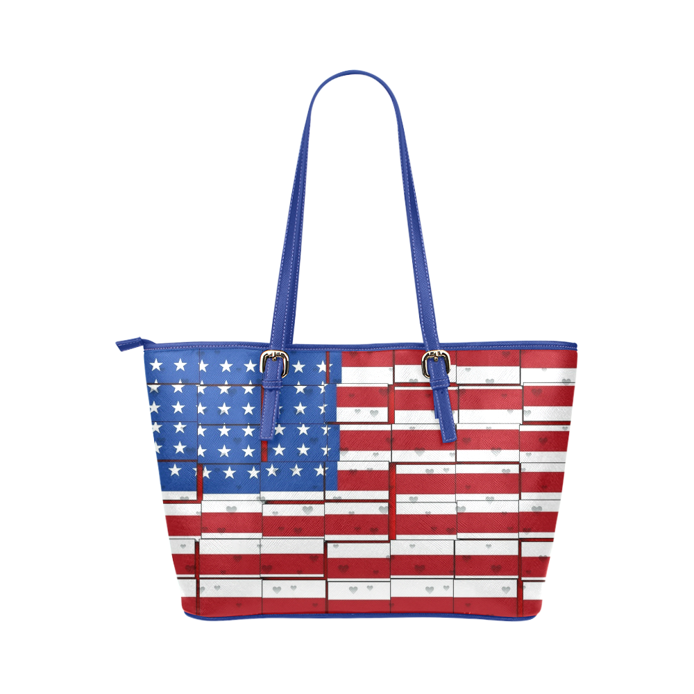 USA Pattern by Nico Bielow Leather Tote Bag/Large (Model 1651)