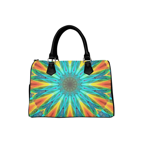 Aqua Gold Joy to the World Flowers, Zen Rainbow Boston Handbag (Model 1621)