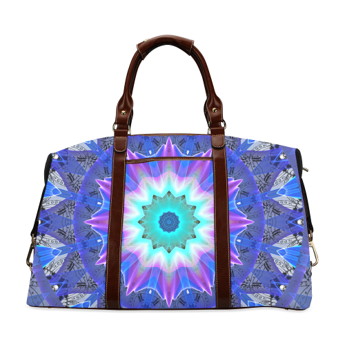 Blue Ice Merry Aqua Violet Foliage Flowers Zen Classic Travel Bag (Model 1643)