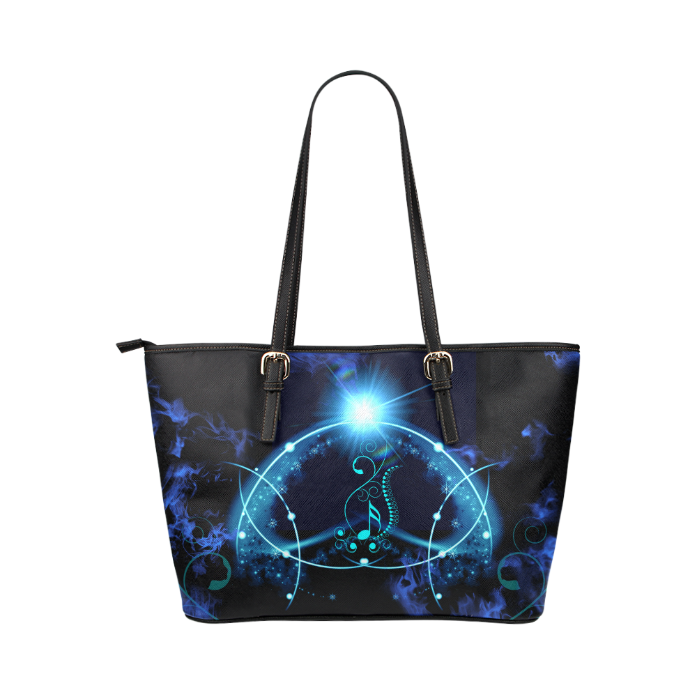 Key notes with glowing light Leather Tote Bag/Small (Model 1651)