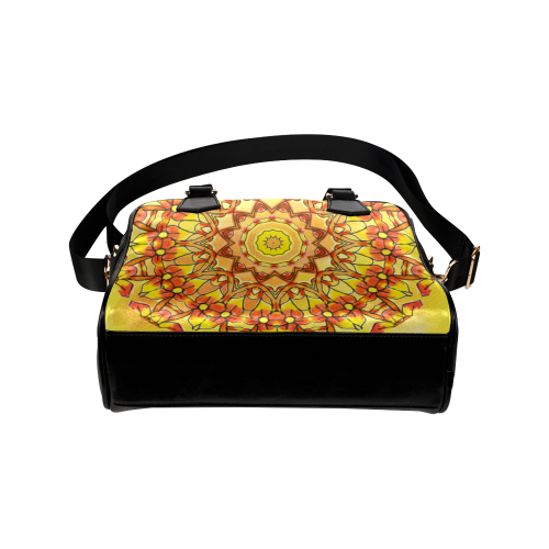 Orange Yellow Sunflower Mandala Red Zendoodle Shoulder Handbag (Model 1634)