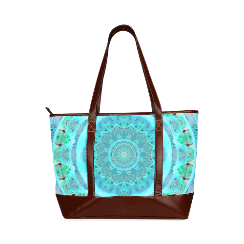 Teal Cyan Ocean Abstract Modern Lace Lattice Tote Handbag (Model 1642)