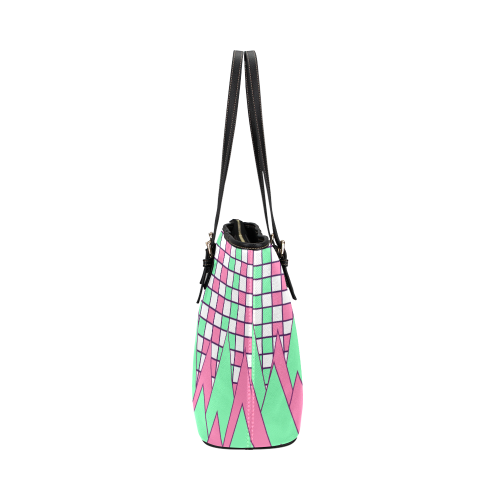 Geometry in pink and green Leather Tote Bag/Small (Model 1651)