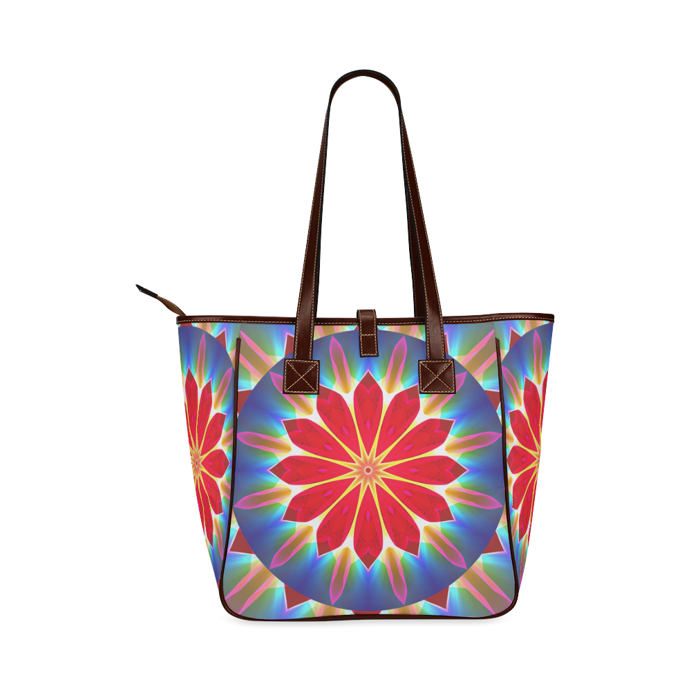 Blue Ice Flowers Red Abstract Modern Petals Zen Classic Tote Bag (Model 1644)