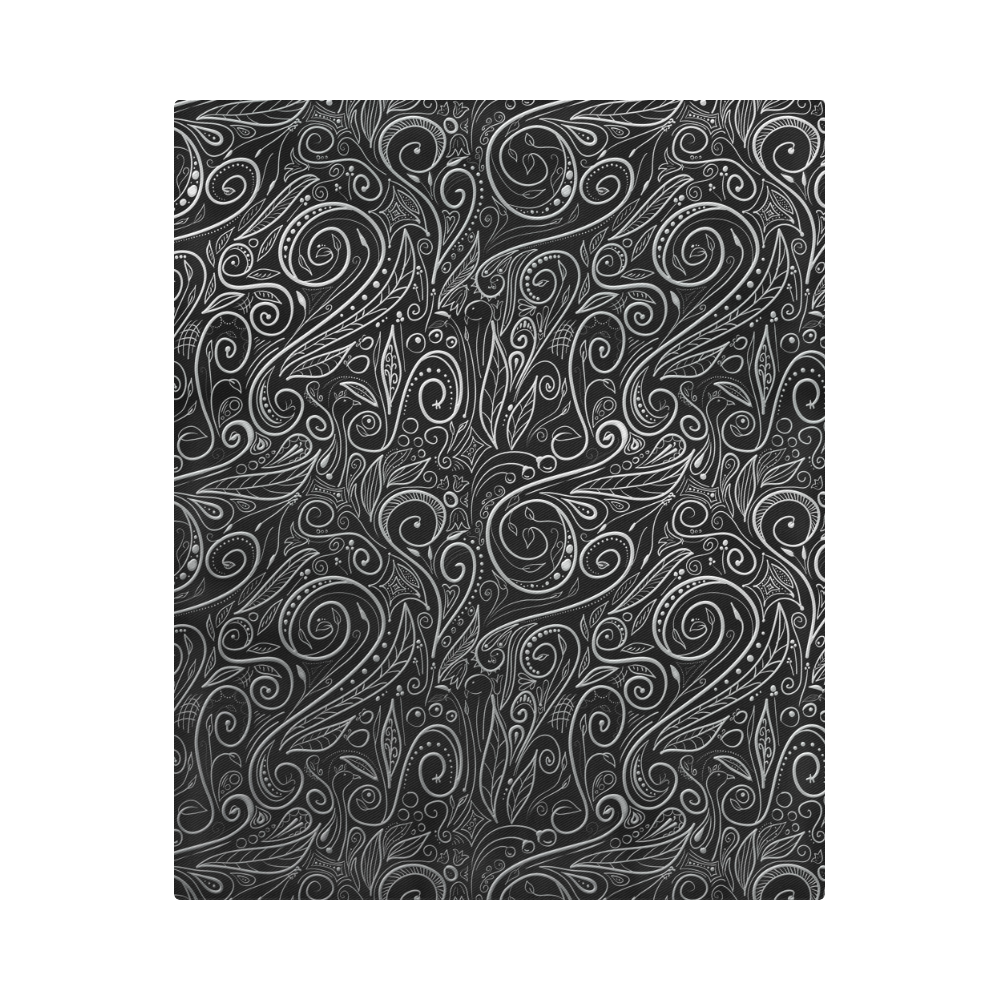 A elegant floral damasks in  silver and black Duvet Cover 86"x70" ( All-over-print)
