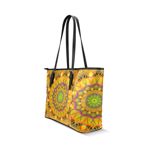 Beach Grass Golden Red Foliage Abstract Fall Days Leather Tote Bag/Small (Model 1640)