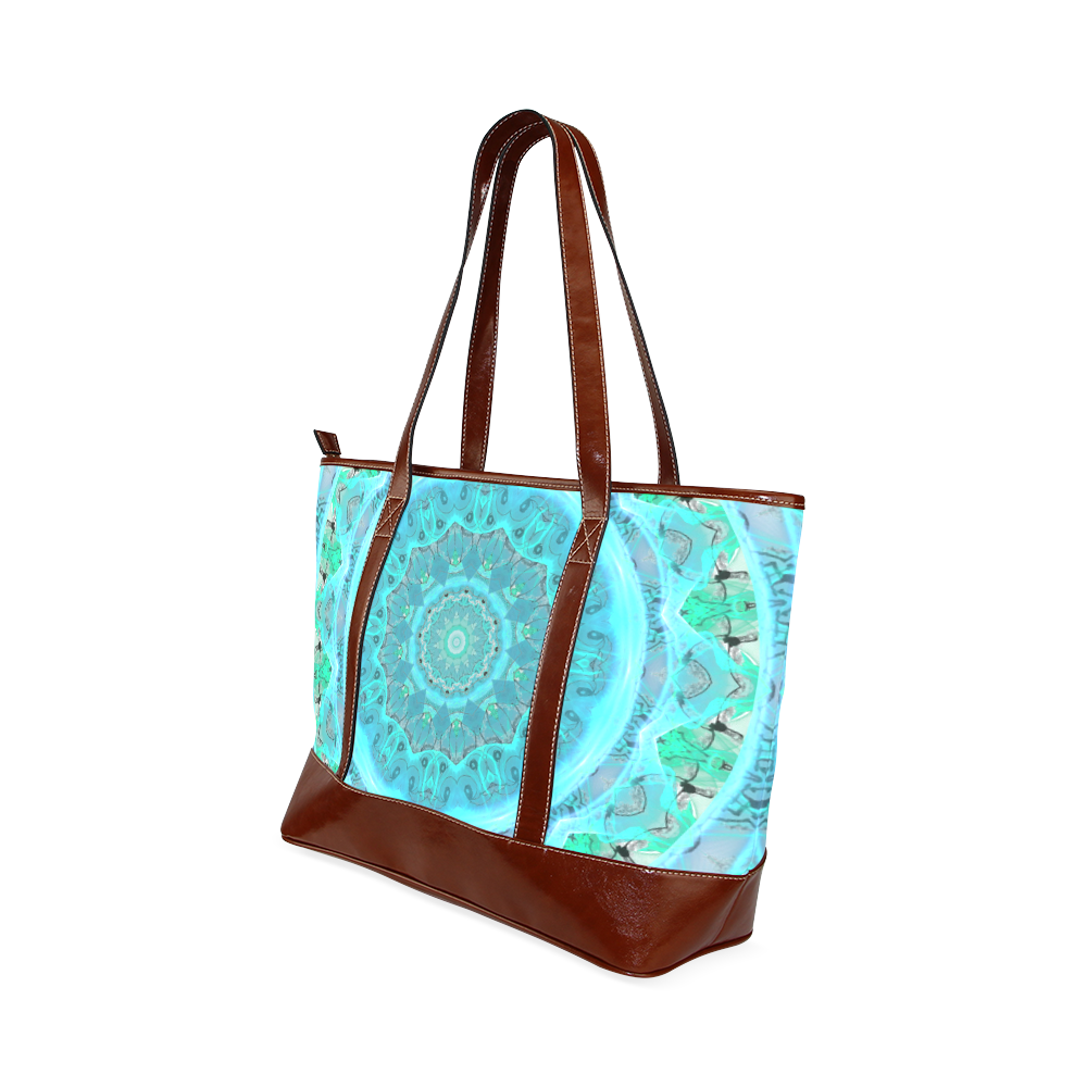 Teal Cyan Ocean Abstract Modern Lace Lattice Tote Handbag (Model 1642)