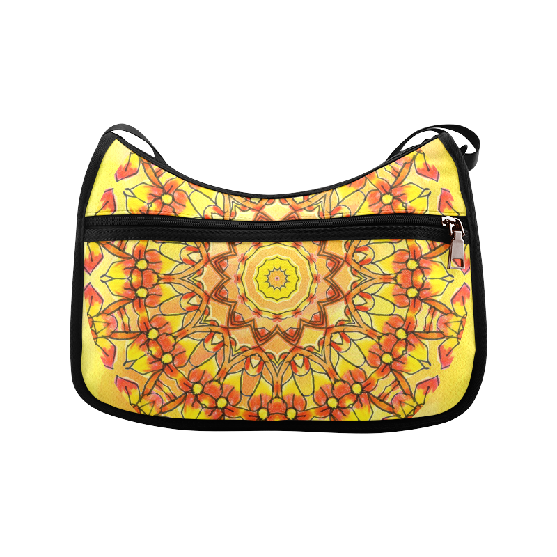 Orange Yellow Sunflower Mandala Red Zendoodle Crossbody Bags (Model 1616)