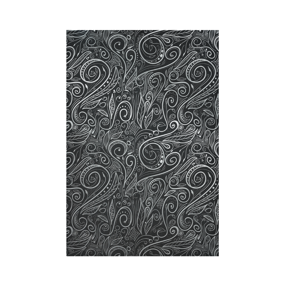 A elegant floral damasks in  silver and black Cotton Linen Wall Tapestry 60"x 90"