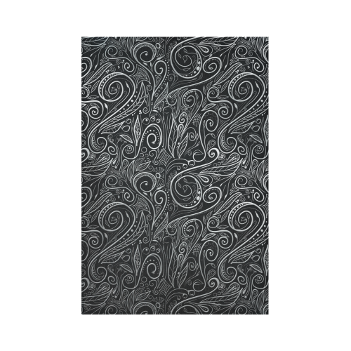 A elegant floral damasks in  silver and black Cotton Linen Wall Tapestry 60"x 90"