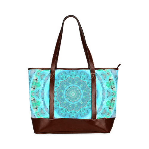 Teal Cyan Ocean Abstract Modern Lace Lattice Tote Handbag (Model 1642)