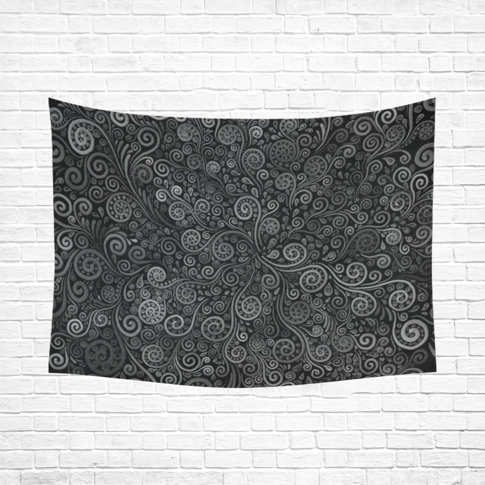 Black and White Rose Cotton Linen Wall Tapestry 80"x 60"