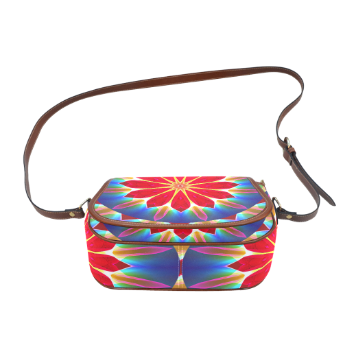 Blue Ice Flowers Red Abstract Modern Petals Zen Saddle Bag/Small (Model 1649) Full Customization