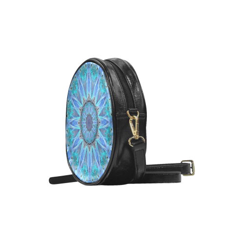Sapphire Ice Flame, Cyan Blue Crystal Wheel Round Sling Bag (Model 1647)